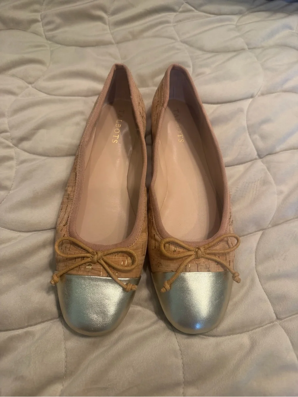 Talbots Cork Ballet Flats with Silver Toe and Pink Trim 9.5